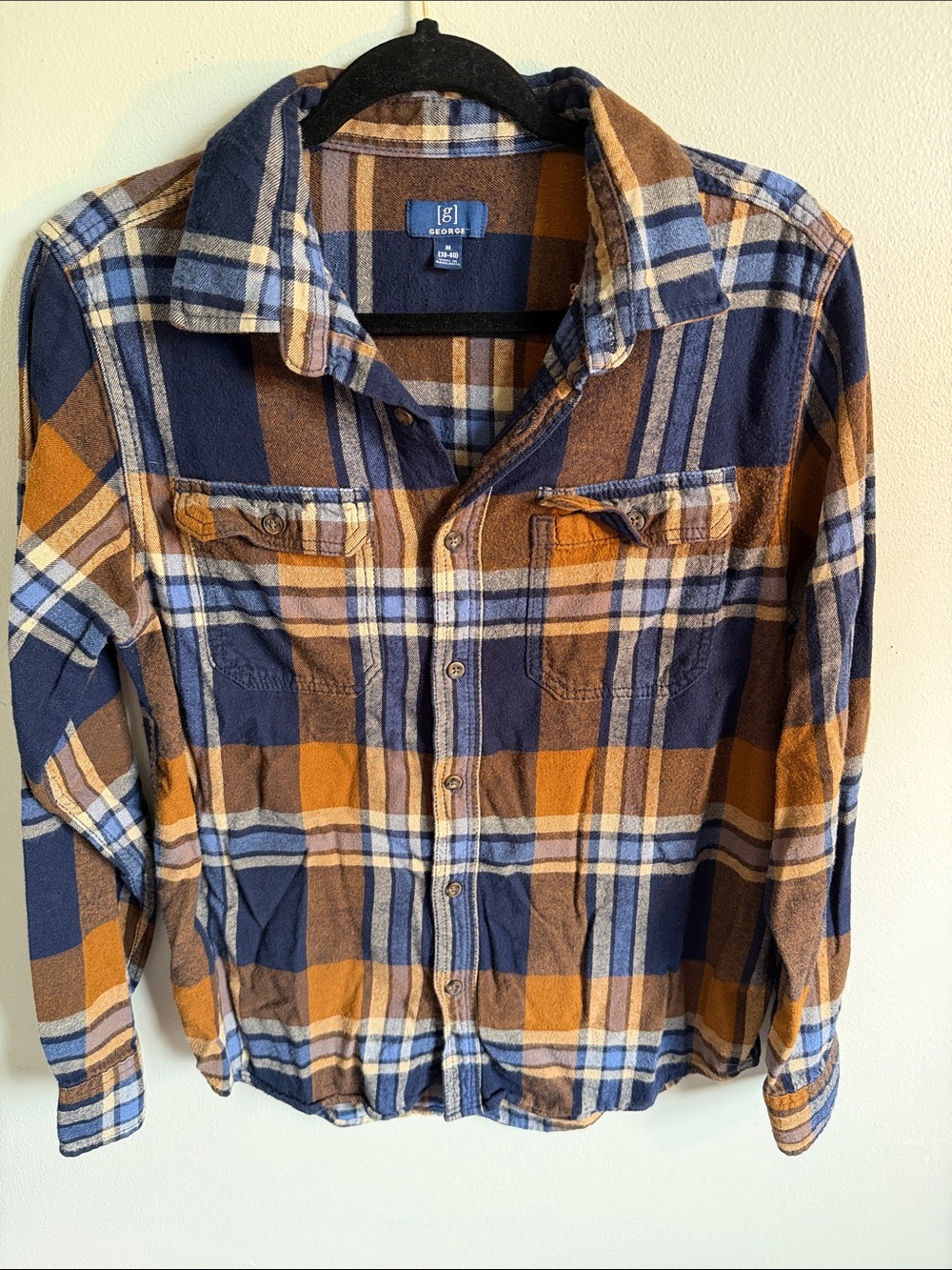 George Navy, Mustard & Cream Plaid Flannel Shirt Size M